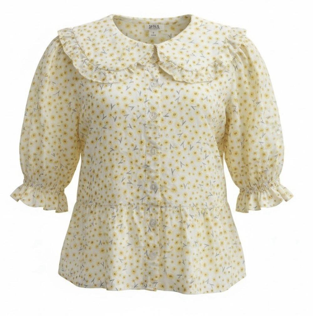 A.N.A yellow posie floral collared peplum Blouse Top Size XS NWT Cottagecore